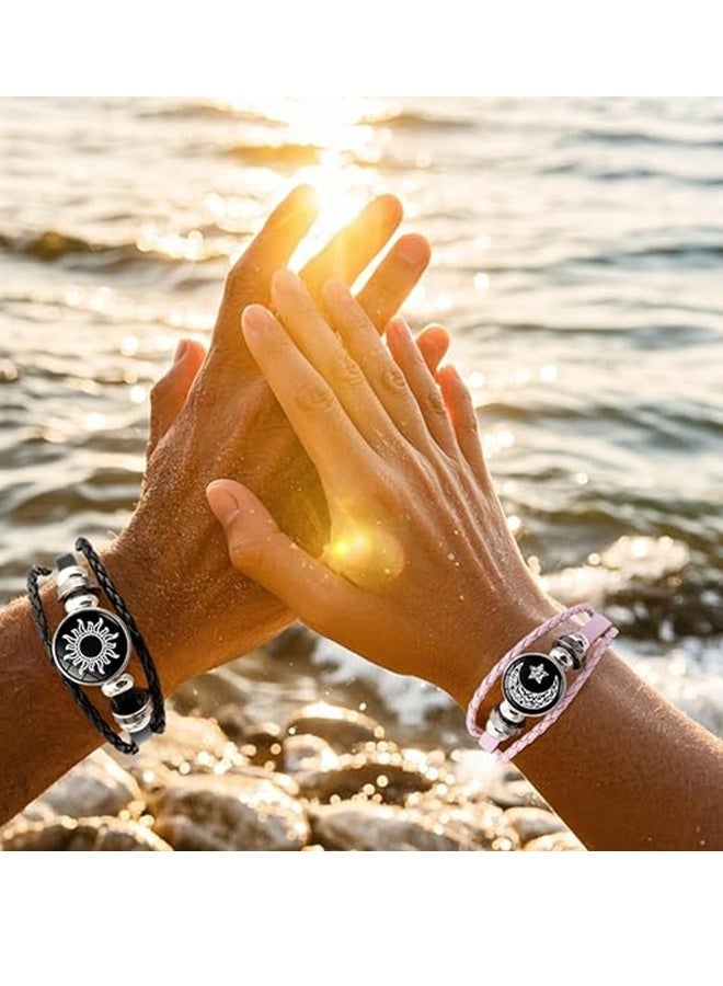 Happy D Glow-in-the-dark Sun and Moon Bracelet Glow-in-the-dark Woven Leather Jewelry Friendship Bracelet Couple Bracelet Woven Bracelet Student Couple Gift Bracelet - Image 2
